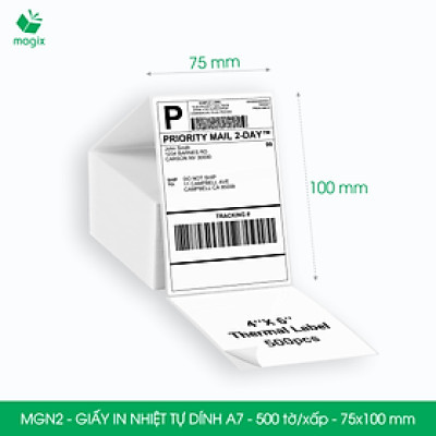 MGN2 - 75x100 mm - Combo 5 xấp 500 tờ giấy in nhiệt A7 tự dính - Giấy in đơn hàng, giấy in A7