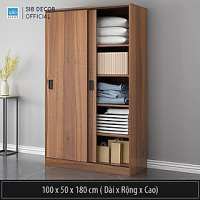 Tủ Áo Cửa Lùa Màu Walnut Hiện Đại, Sang Trọng Thương Hiệu SIB Decor TA19