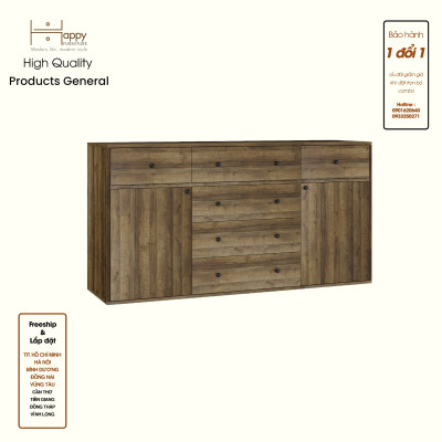 HAPPY FURNITURE , ZACY - Tủ lưu trữ 6 ngăn kéo 2 cửa mở, THK_219 , 160cm x 40cm x 82cm DxRxC, Sản phẩm phổ thông