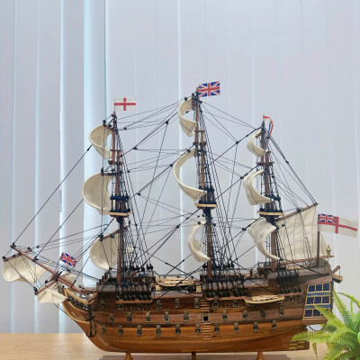Mô Hình Thuyền Gỗ Phong Thủy Gia Nhiên, Thuyền Buồm Gỗ HMS VICTORY chất liệu gỗ tràm chuẩn xuất khẩu