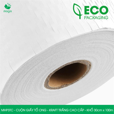 MHP3TC - 30cm x 100m - Cuộn giấy tổ ong chống sốc - Kraft trắng Cao Cấp - Giấy gói hàng, gói quà