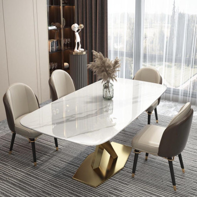 Bàn ăn mặt đá ceramic bóng chân chéo chữ X inox mạ vàng