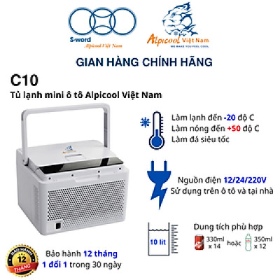 Tủ lạnh ô tô thông minh Alpicool Việt Nam 10 lít - C10 - 2 chức năng làm nóng 50 độ, làm đá nhanh kiêm hộp đựng thực phẩm, kiêm thùng đá cho tài xế, lái xe