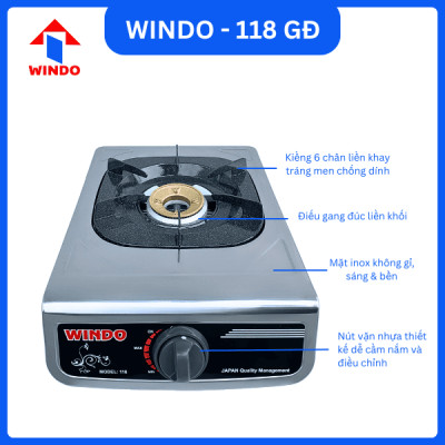 Bếp Gas Đơn Mặt Inox WINDO - 118 ĐG | Bếp gas đơn để bàn điếu gang tiết kiệm gas- Hàng chính hãng