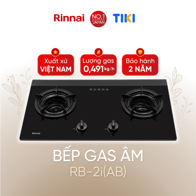 Bếp gas âm đầu đốt trong Rinnai RVB-2i(AB) mặt bếp kính và kiềng bếp men - Hàng chính hãng.