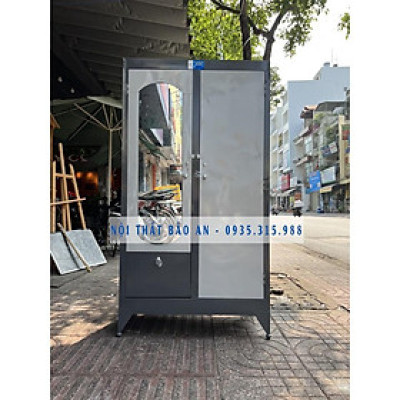 Tủ sắt quần áo 2 cửa 1m6x 0.9m - MÀU XÁM