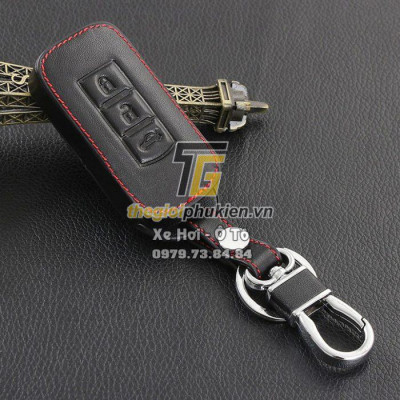 Bao da 3D bảo vệ chìa khóa xe Mitsubishi Attrage, Mitsubishi Xpander, Mitsubishi Outlander kèm móc đeo Inox