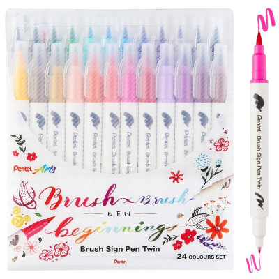 Bộ 24 Bút Lông Màu Nước 2 Đầu - Brush Sign Pen Twin - Pentel Art SESW30C-24E