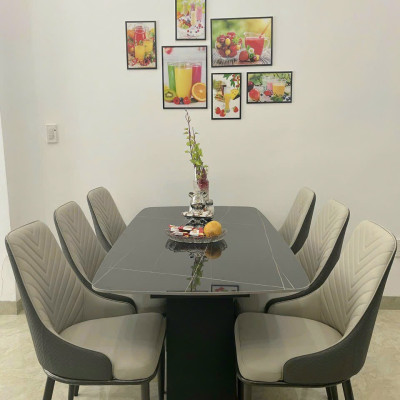 Bộ bàn ăn mặt đá 1m6 Tundo 6 ghế VF5 