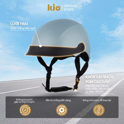 Mũ Bảo Hiểm Nửa Đầu Kio SafeStyle Go KN01LT, Lưỡi Trai Che Nắng, Lót Kháng Khuẩn, Thoáng Khí