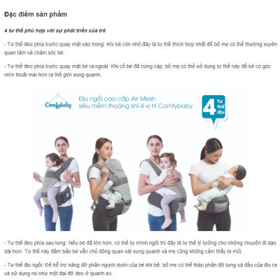 Địu Em Bé Comfybaby Trợ Lực 4 Tư Thế + Tặng 2 Khẩu Trang Xuất Nhật