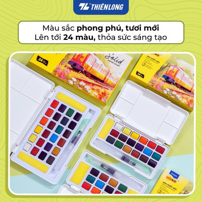 Màu nước nén Thiên Long 12/18/24 màu Colokit Solid Water Color - Màu nén mịn, dễ pha màu, đạt chuẩn châu Âu, tặng kèm cọ