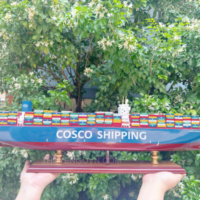 Mô Hình Thuyền Gỗ Phong Thủy Gia Nhiên, Thuyền Container Gỗ COSCO, Dài 100cm, Cao Cấp Loại 1