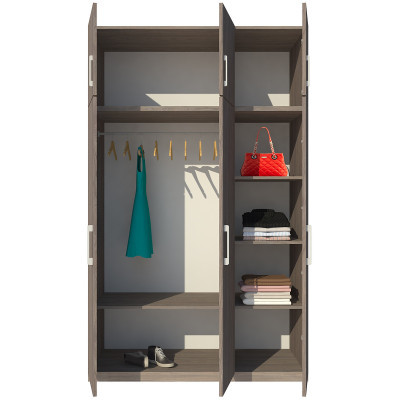 Tủ quần áo gỗ MDF Tundo 3 cánh 2 ngăn kéo màu xám 140 x 55 x 260cm