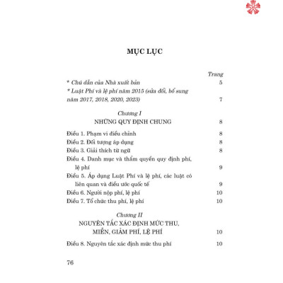 Luật phí và lệ phí năm 2015 (sửa đổi, bổ sung năm 2017, 2018, 2020, 2023) bản in 2024