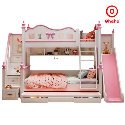 [Miễn phí lắp đặt & vận chuyển] Giường tầng trẻ em thông minh cao cấp 3 tầng có cầu trượt Ohaha - GTCC032
