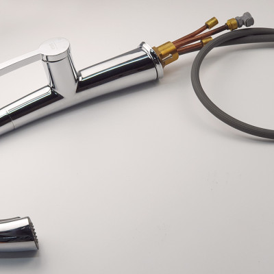 Vòi rửa chén nóng lạnh, dây kéo 2 chế độ Eurolife EL-KM07 (Trắng bạc)