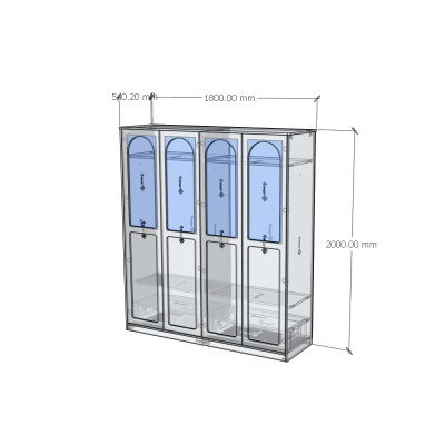[Happy Home Furniture] SISEEL, Tủ quần áo cửa kính 4 cửa mở , 180cm x 54cm x 200cm ( DxRxC), TCM_186