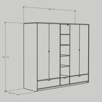 [Happy Home Furniture] CIRCLE, Tủ quần áo 4 cửa mở, 200cm x 56cm x 176cm ( DxRxC), TCM_073