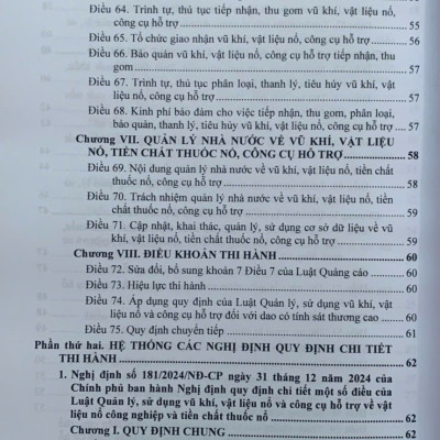 Luật Quản lý, sử dụng vu khi, vật liệu no và công cụ hỗ trơ, các văn bản quy định chi tiết, hướng dẫn thi hành