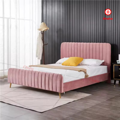 [Miễn phí lắp đặt & vận chuyển] Giường ngủ bọc nệm vải nỉ khung gỗ chân sắt sang trọng, cao cấp phong cách Bắc Âu Ohaha - GN028