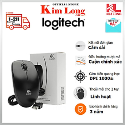 Chuột Logitech B100 Optical, có dây USB - Hàng chính hãng