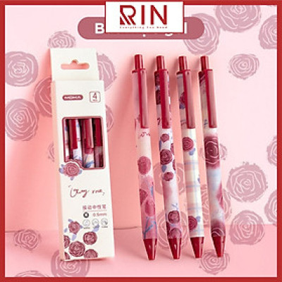 Bộ bút mực Gel nước / Bộ bút bi mực gel mực đen ngòi 0.5mm dùng ghi chép dành cho học sinh, sinh viên, văn phòng – Bộ 4 cây