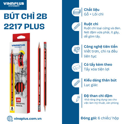 Hộp 6 chiếc Bút Chì Gỗ 2B Học Sinh Vinaplus - Chì Đậm An Toàn Cho Học Sinh, Sinh Viên, Dân Văn Phòng
