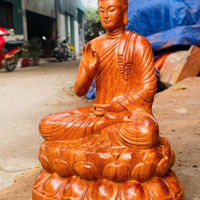 Tượng phật thích ca bằng gỗ hương đá kt 30×21×17cm 