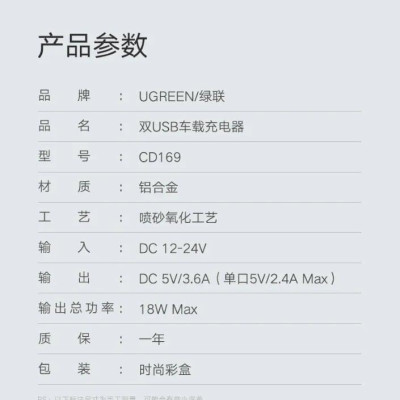 Ugreen UG50591CD169TK 3.6A màu Xám Bộ sạc ô tô 2 cổng USB cao cấp - HÀNG CHÍNH HÃNG