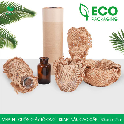 MHP1N - 30cm x 25m - Cuộn giấy tổ ong chống sốc - Kraft nâu Cao Cấp - Giấy gói hàng, gói quà