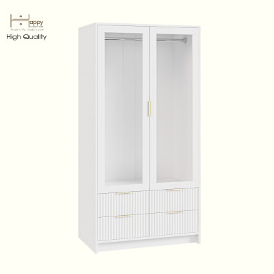 HAPPY FURNITURE , Tủ quần áo 2 cửa kính 4 ngăn kéo - NAMI, TCM_219 , 90cm x 54cm x 180cm DxRxC