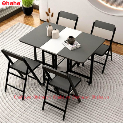 [Kèm Ảnh Thực Tế - Miễn phí vận chuyển & Lắp đặt] BÀN ĂN GẤP GỌN THÔNG MINH CÓ GHẾ VÀ BÁNH XE OHAHA - BA023