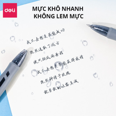 Bút gel bấm Bút bi nước mực Xanh/Đen/Đỏ Deli cho Văn phòng Học sinh ngòi 0.5mm - Mực đều chữ đẹp