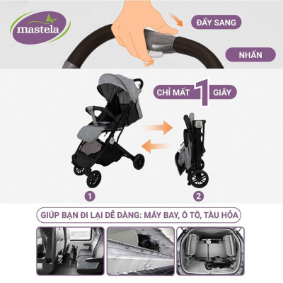 Xe đẩy gấp gọn cho bé Mastela HN-275 - Xe đẩy em bé sơ sinh cao cấp với tay kéo du lịch tiện lợi và khung aluminium siêu bền bảo hành 12 tháng