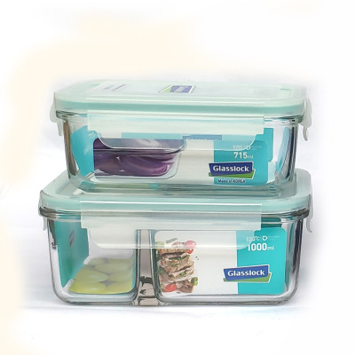 Bộ đựng đồ ăn trưa gồm túi giữ nhiệt  +  hộp thủy tinh chia ngăn 1000ml + hộp thủy tinh 695ml Lunch71-100