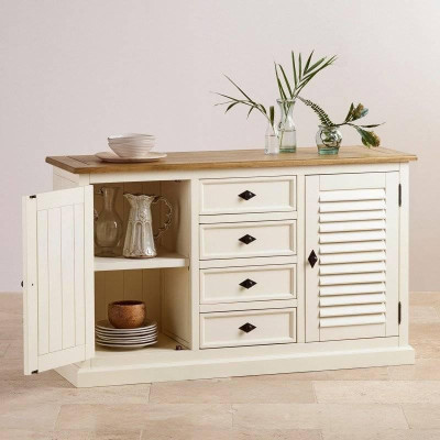 Tủ Chén Thấp Shutter Loại Lớn Gỗ Sồi Ibie DSCSLSHUO - Trắng (140 x 42 cm)