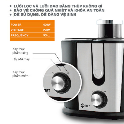 Máy ép trái cây Comet CM9838 công suất 400W – ép nhanh, lọc bã riêng, dung tích 0.5L – Hàng chính hãng, bảo hành 12 tháng