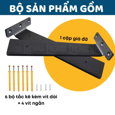 Bộ 2 giá đỡ kệ chữ T dày 5mm, pát sắt đỡ kệ gỗ, ke treo tủ tường, decor trang trí Legaxi
