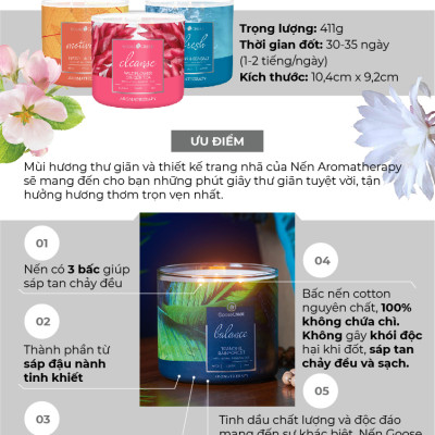 Nến ly 3 bấc Aromatherapy Goose Creek (411g) - Lemongrass & Sage