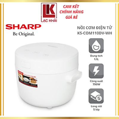 Nồi cơm điện tử Sharp 1.1 lít KS-COM110DV-WH, Công suất 790W - Hàng chính hãng