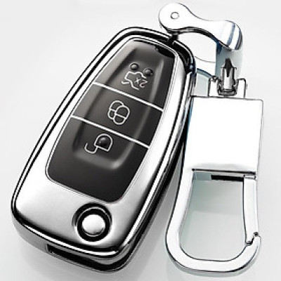 Móc khóa kèm ốp bảo vệ chìa khóa xe Ford Everest, Ranger XLS, Ford Ranger Wildtrak nhựa mềm TPU tráng gương sáng bóng