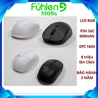 Chuột không dây Pin sạc led RGB Fuhlen M09s - Siêu bền, pin 600 mAh, Bh 2 năm- Hàng chính hãng