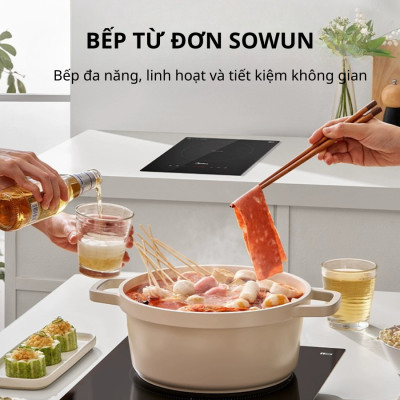 Bếp điện từ đơn Sowun SW161S, mặt kính Ceramic chịu được nhiệt độ cao, công suất lớn 2000W
