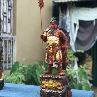 Cặp tượng khổng minh gia cát lượng ,và quan công ,Cặp  văn ,võ song toàn bằng gỗ hương đá tô làm mầu giả cổ kt cao 60cm