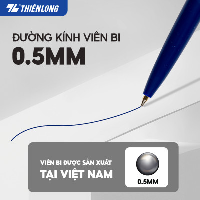 Combo 5/10/20 Bút bi Thiên Long TL-031 ngòi 0.5mm mực xanh đỏ đen giắt kim loại mạ crom kiểu dáng hiện đại, thân bút thon dài