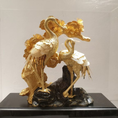 Tượng Đôi Chim Hạc Dát Vàng 24K (M03) MT Gold Art- Hàng chính hãng, trang trí nhà cửa, quà tặng dành cho sếp, đối tác, khách hàng
