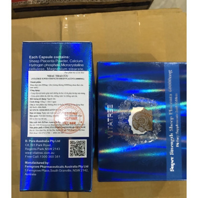 Viên uống nhau thai cừu Vitatree Super Strength Sheep placenta 60000mg, hộp 2 lọ x 60v, trắng da, chống lão hoá, chính hãng Úc