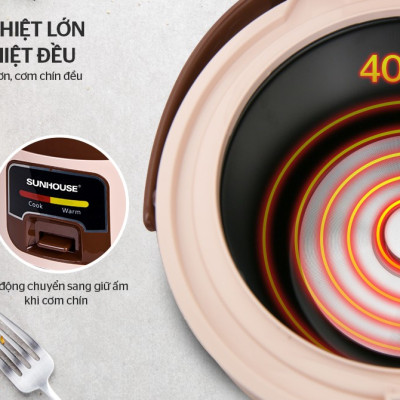 Nồi Cơm Điện Nắp Gài Sunhouse SHD8208C – Nâu (1L) - Hàng chính hãng