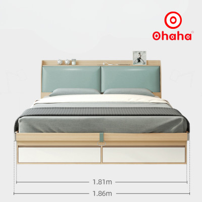 [Miễn phí vận chuyển & lắp đặt] Giường ngủ thông minh cao cấp bọc nệm đầu giường có hộc kéo gỗ công nghiệp Ohaha - GN016